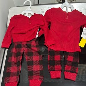 Matching set twins identical 12 month buffalo plaid Christmas pajamas two piece